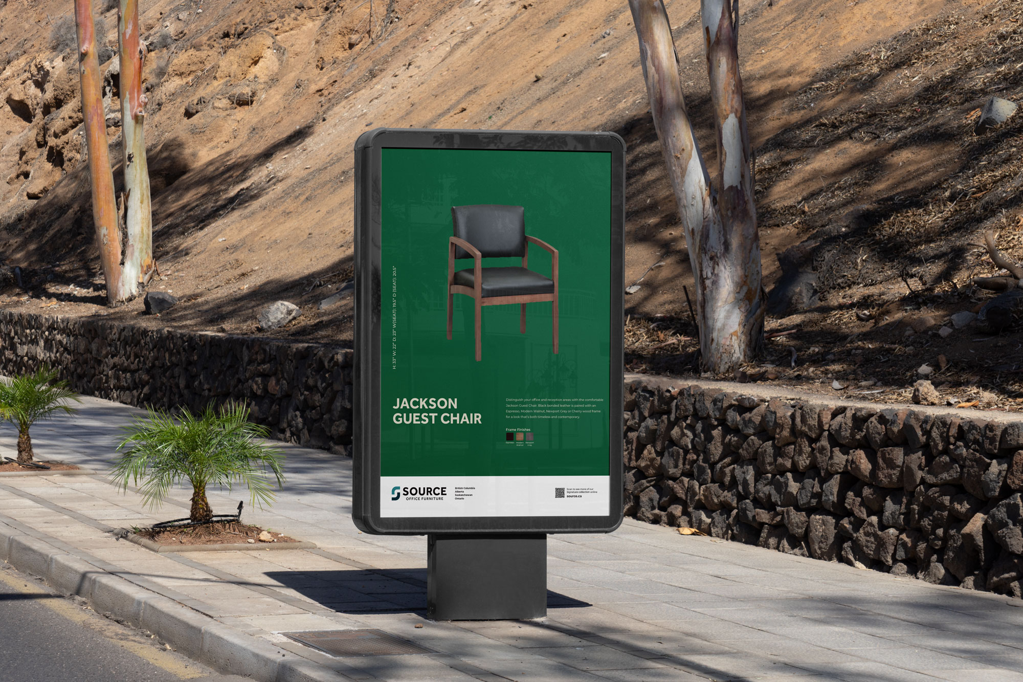 A billboard with a Green Source Office Furniture Poster featuring a chair