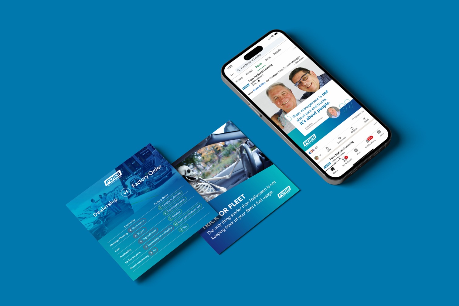 Foss National Leasing Social Media Post example opened on a mobile device.